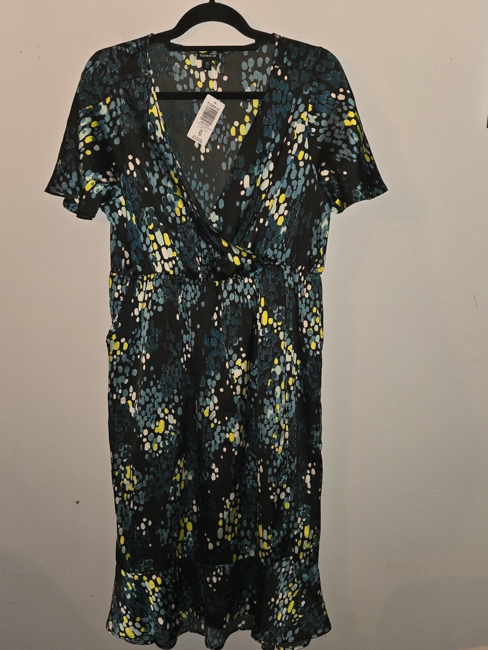 torrid Black Printed Wrap Midi Dress with Teal & Yellow Accents